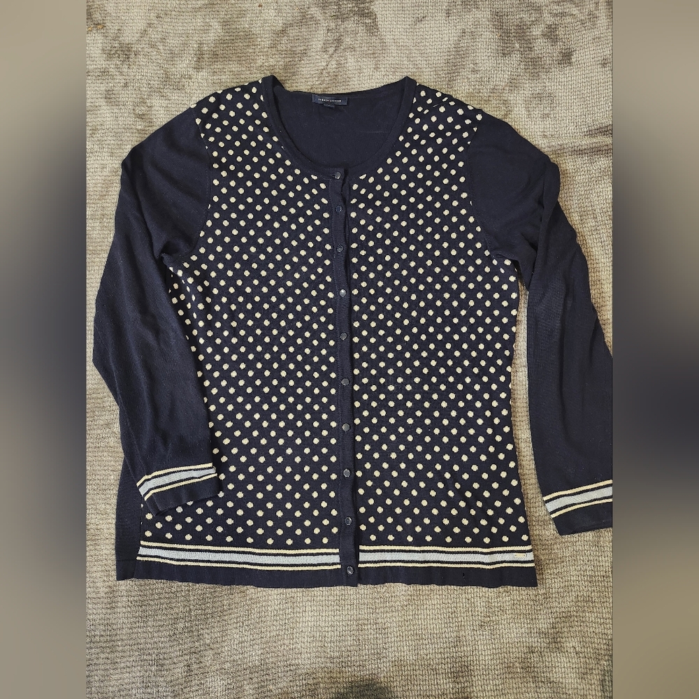 Tommy Hilfiger Polka-dot Button up Cardigan Navy White Preppy Collegiate XXL,